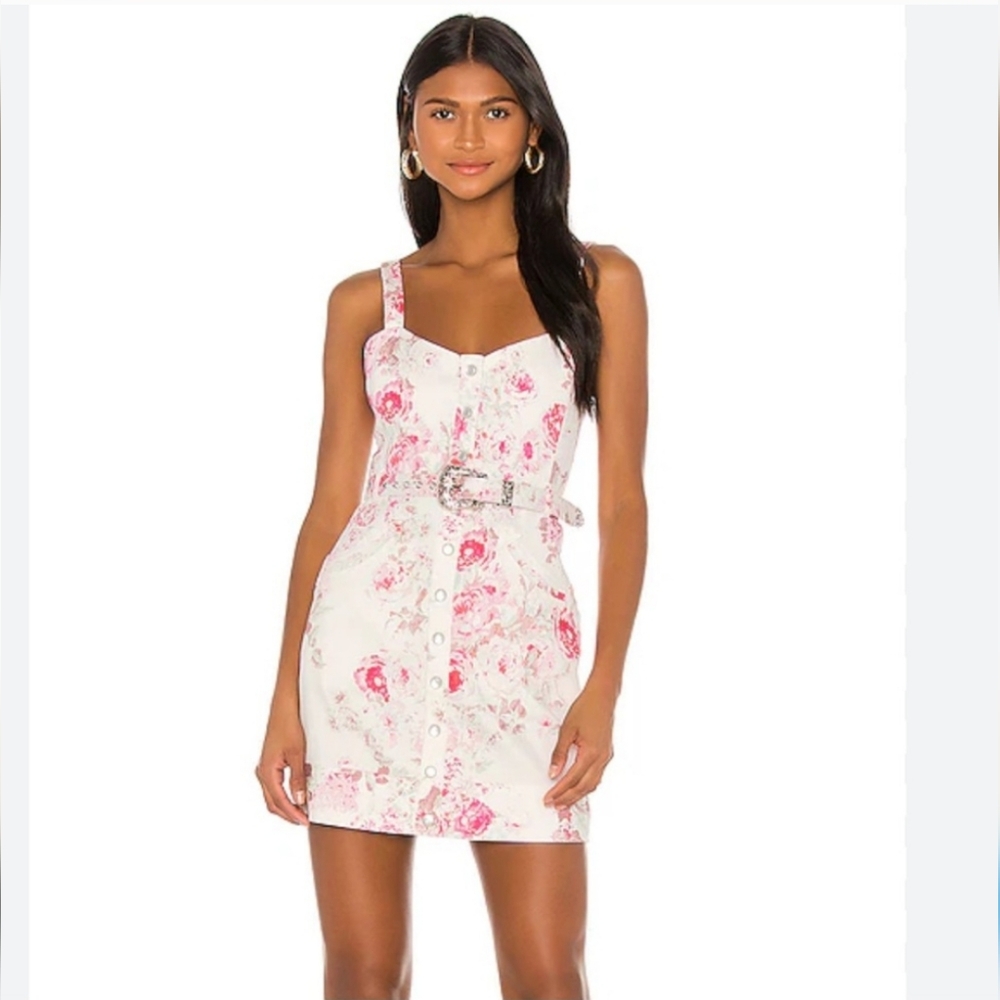 For Love & Lemons Weston Printed Denim Mini Dress
